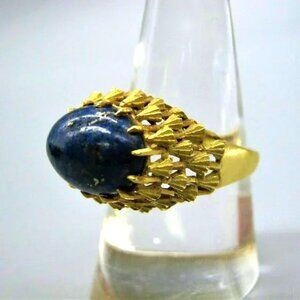 Vintage Italy Designer Solid 18K Yellow Gold Genuine Blue Lapis Lazuli Ring